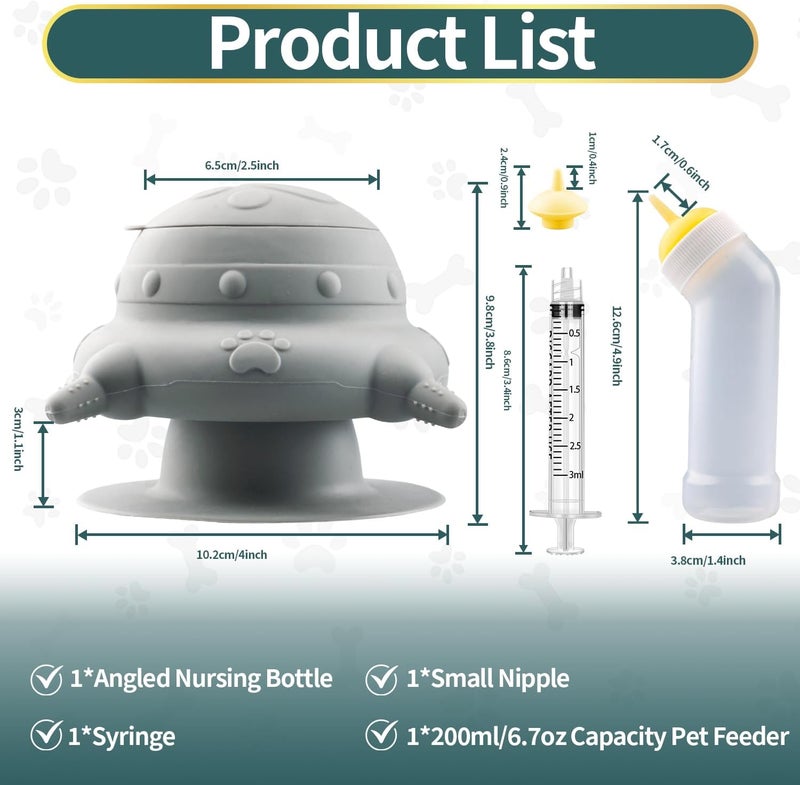 Xuanda Pet Nursing Kit, Puppy Milk Feeder Bottle, Silicone Feeding Nipple for All Breed of Puppy, Kittens and Other Animals (Grey) - Image 2